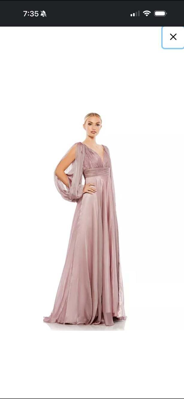 Mac Duggal Pleated Chiffon Split Long Sleeve Gown with Slit in Mauve